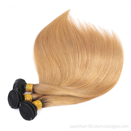 SPARK 10A Ombre Human Hair Bundles 1b/27 Brazilian Honey Blonde Straight Hair Extension Weave 34 36 38 40 Inch Cheap Hair Vendor